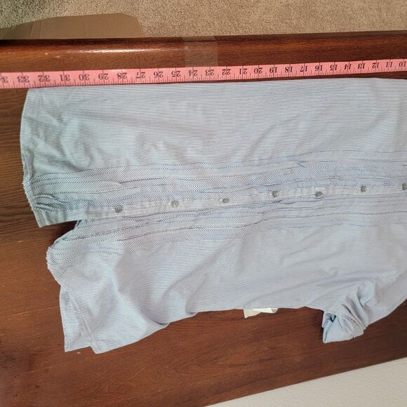 J.Jill Blue & White Collared Striped Pleated Long Sleeve Button Up Shirt sz M - Picture 6 of 7